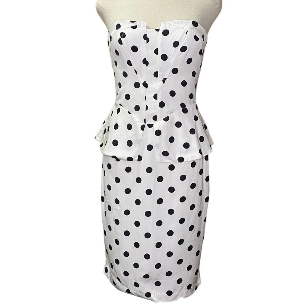 ***SOLD*** Bardot Suri Peplum Dress Polka Dot Strapless Size 8/M - Picture 2 of 13